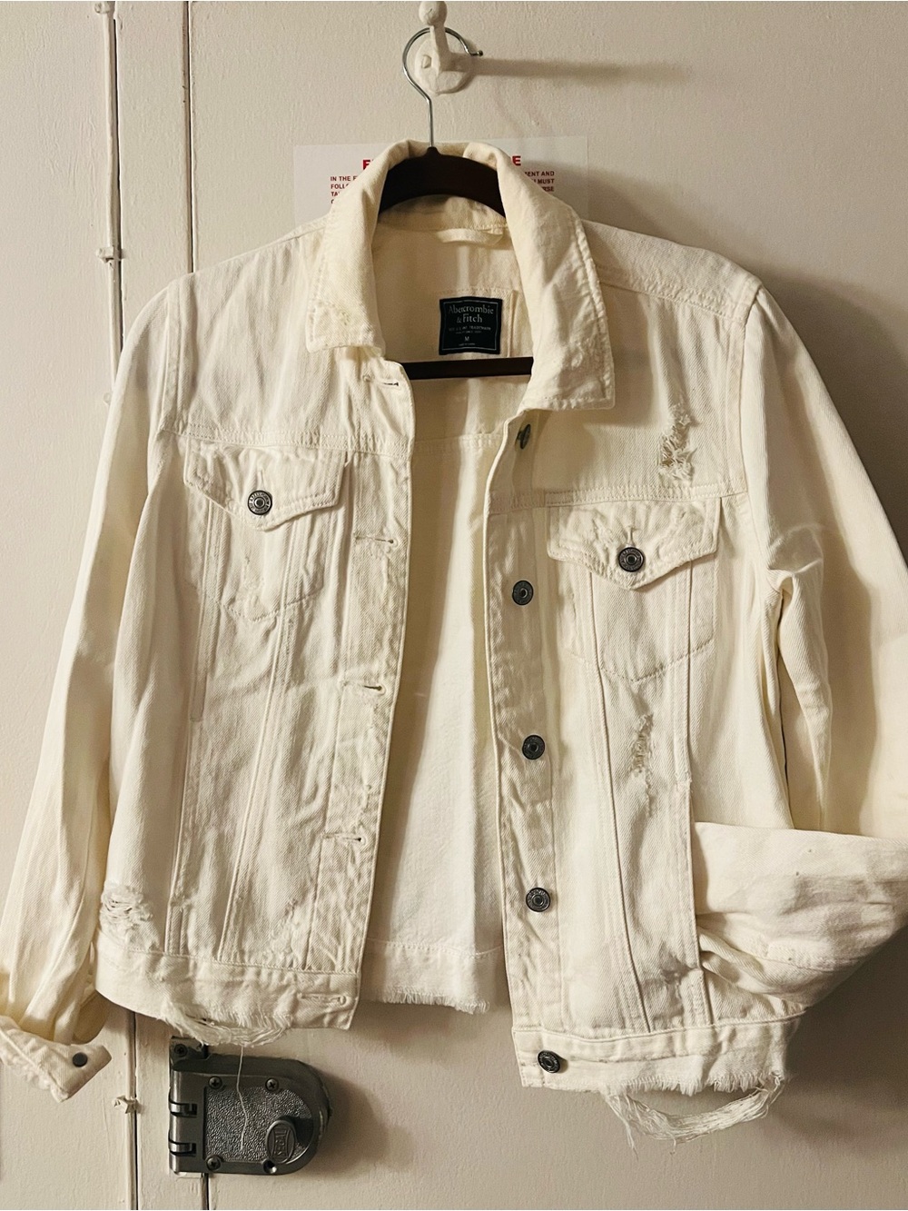 Abercrombie & Fitch Cream Distressed Denim Jacket - Women's